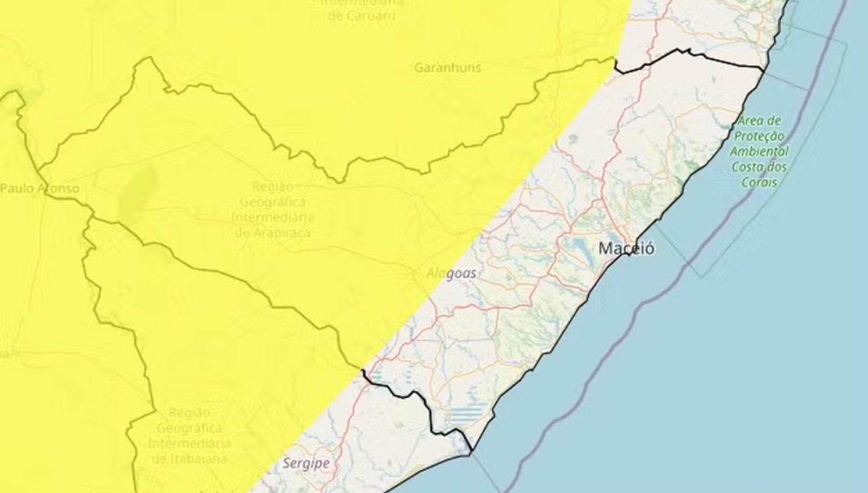 Alerta de vendaval pode atingir 53 cidades de Alagoas até noite desta sexta-feira