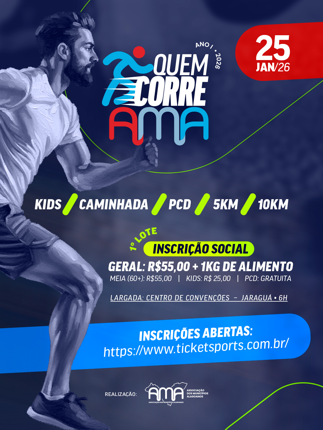 Inscrições abertas para a 1ª Corrida QUEM CORRE AMA em Maceió
