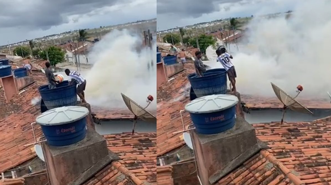 Moradores usam caixa d’água para apagar incêndio em casa em Arapiraca