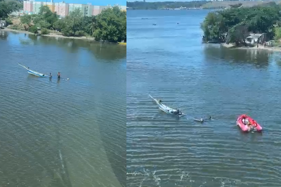 Vídeo aéreo registra momento em que corpo de pescador é retirado da Lagoa Mundaú