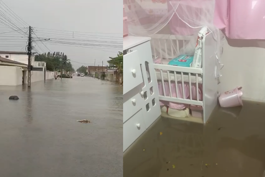 Vídeos registram ruas e casas alagadas após chuva em São Miguel dos Campos