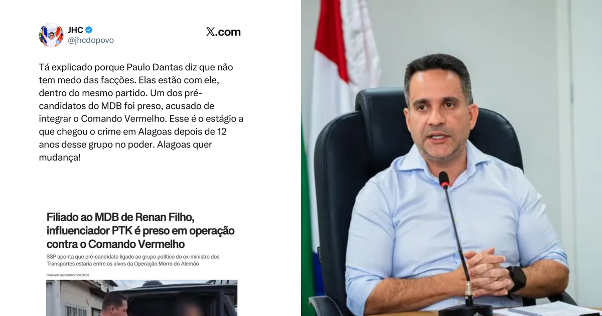 ‘Tá explicado por que Paulo Dantas não tem medo de facções’, diz JHC sobre filiação de PTK ao MDB