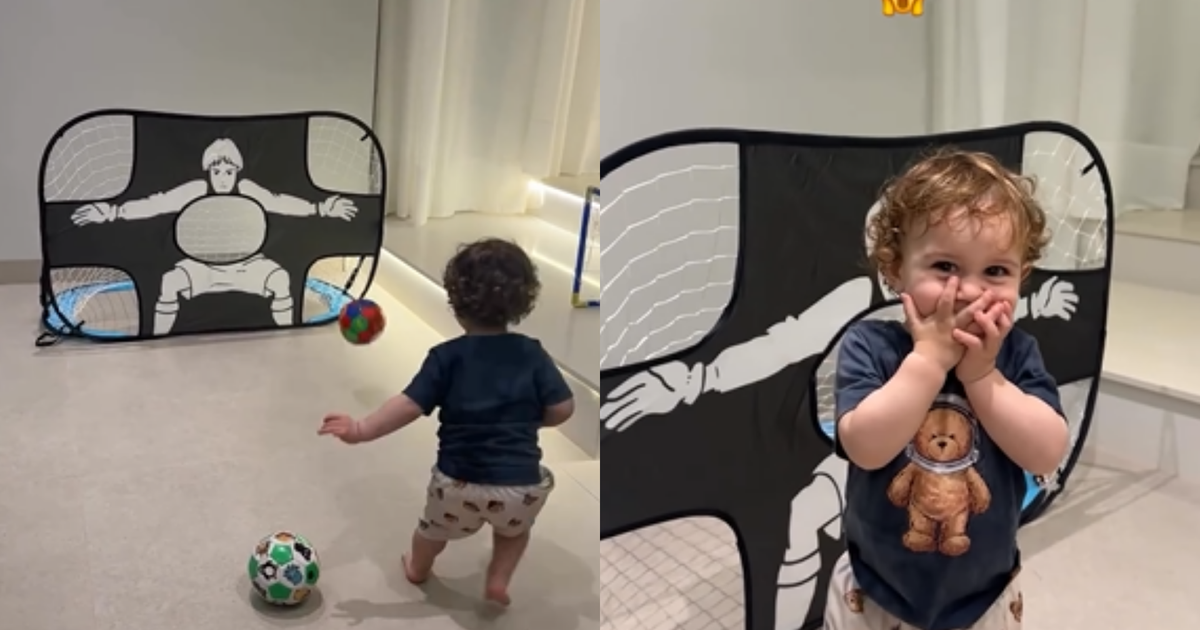 Bebê de 1 ano viraliza ao mostrar pontaria em desafio de futebol