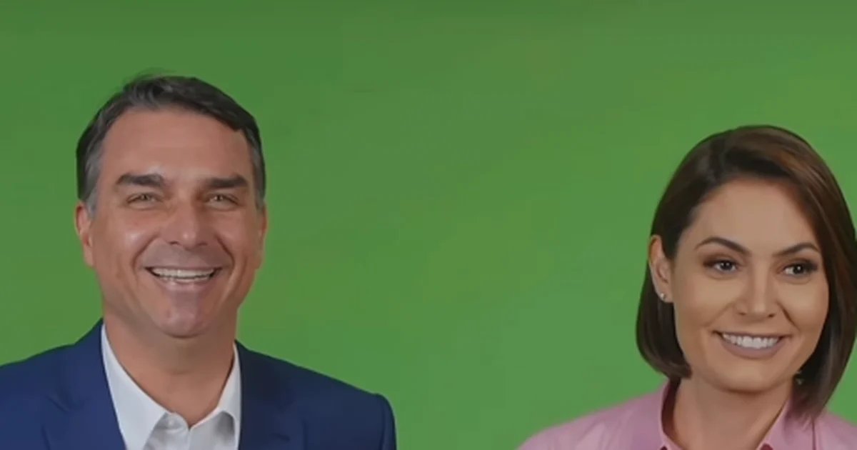 Flávio e Michelle Bolsonaro aparecem juntos em vídeo ao som de jingle eleitoral