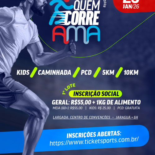 Inscrições abertas para a 1ª Corrida QUEM CORRE AMA em Maceió