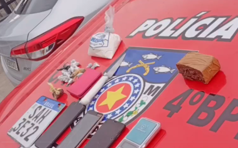 Guarnição do 4º BPM prende 3 indivíduos por tráfico de drogas no Clima Bom II