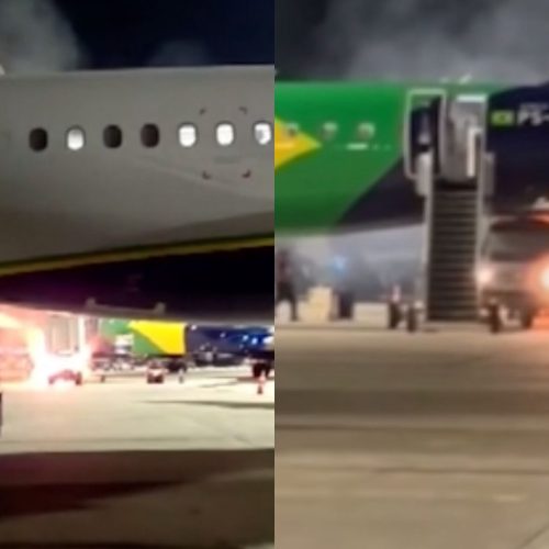 Caminhão de serviço pega fogo em pista de aeroporto