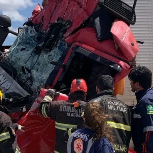 Homem morre após colisão entre caminhão e carreta carregada de madeira na BR-101