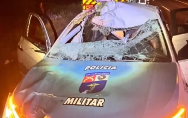 PMs se envolvem em grave acidente após colisão com cavalo solto no Sertão; um policial está intubado