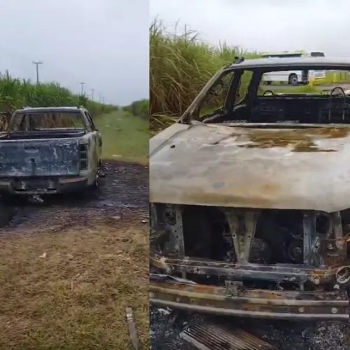 Corpo é encontrado em caminhonete queimada em canavial em Marechal Deodoro