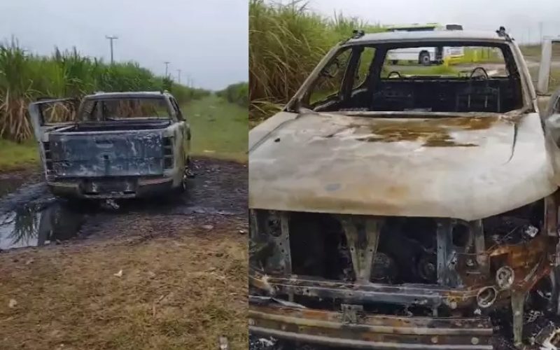 Corpo é encontrado em caminhonete queimada em canavial em Marechal Deodoro