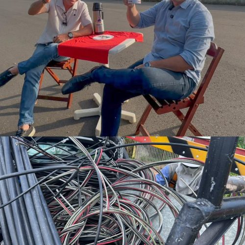 Cabo Bebeto e Vavazinho fiscalizam retirada de ligação clandestina de energia