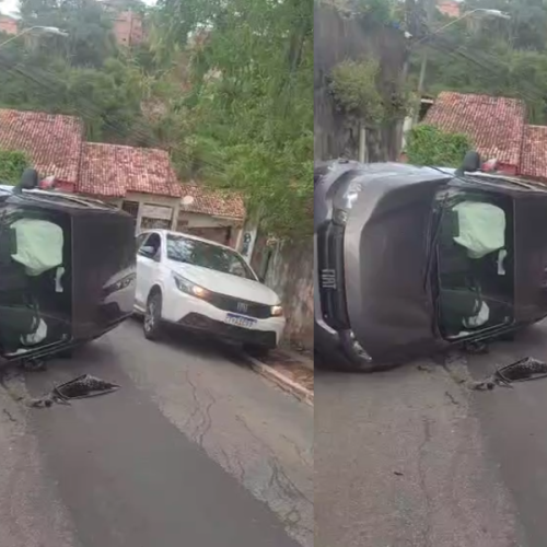 Motorista perde controle e carro capota na ladeira da Moenda, em Maceió