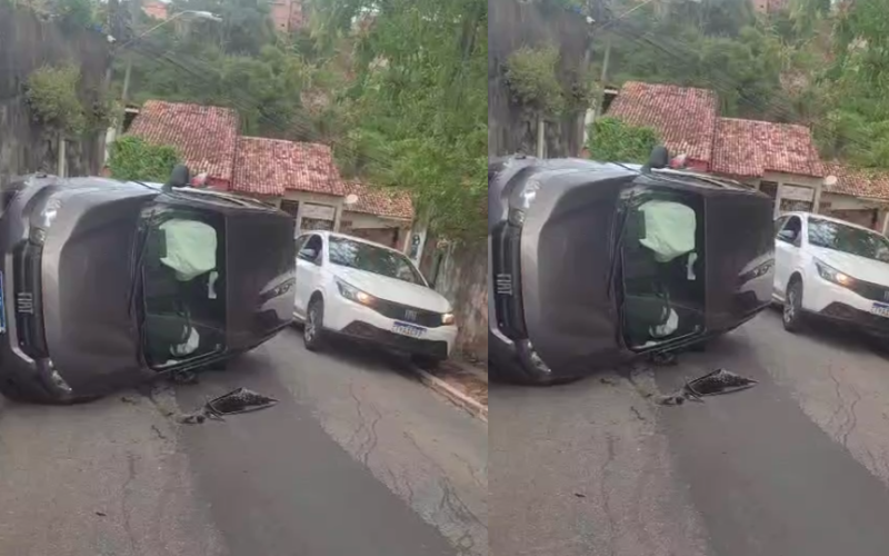 Motorista perde controle e carro capota na ladeira da Moenda, em Maceió