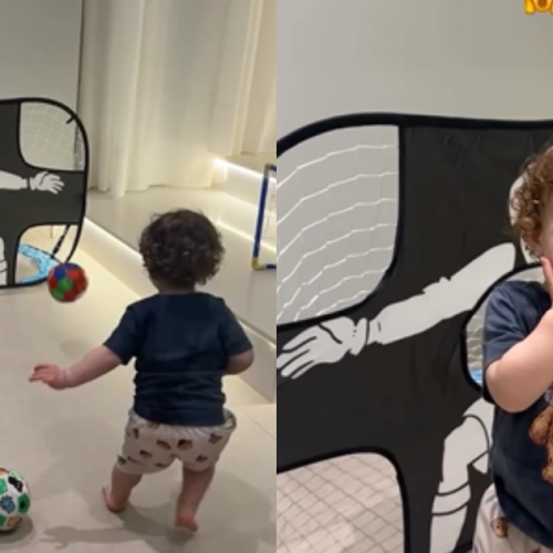Bebê de 1 ano viraliza ao mostrar pontaria em desafio de futebol