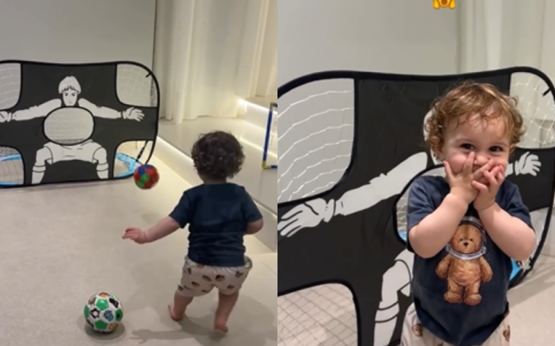 Bebê de 1 ano viraliza ao mostrar pontaria em desafio de futebol