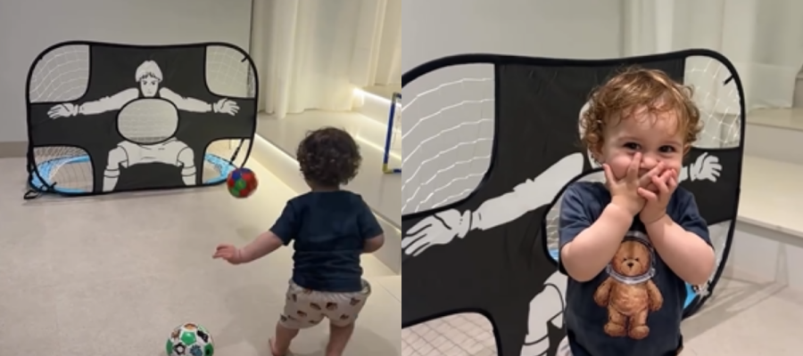 Bebê de 1 ano viraliza ao mostrar pontaria em desafio de futebol