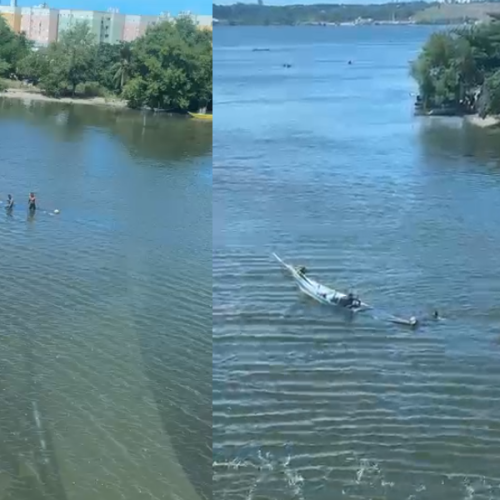 Vídeo aéreo registra momento em que corpo de pescador é retirado da Lagoa Mundaú
