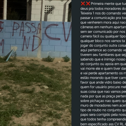 Supostos integrantes de facção impõem regras e fazem ameaças no Residencial Pedro Teixeira 1, na Santa Amélia