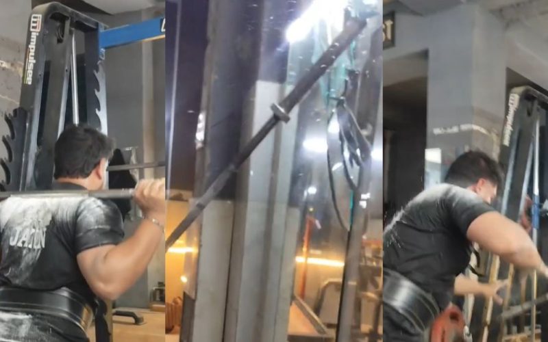 Homem viraliza após perder controle de barra com pesos e quebrar espelho de academia