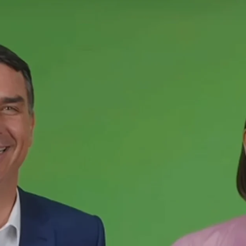 Flávio e Michelle Bolsonaro aparecem juntos em vídeo ao som de jingle eleitoral