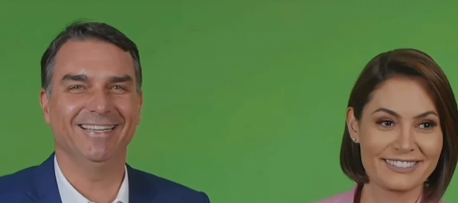 Flávio e Michelle Bolsonaro aparecem juntos em vídeo ao som de jingle eleitoral
