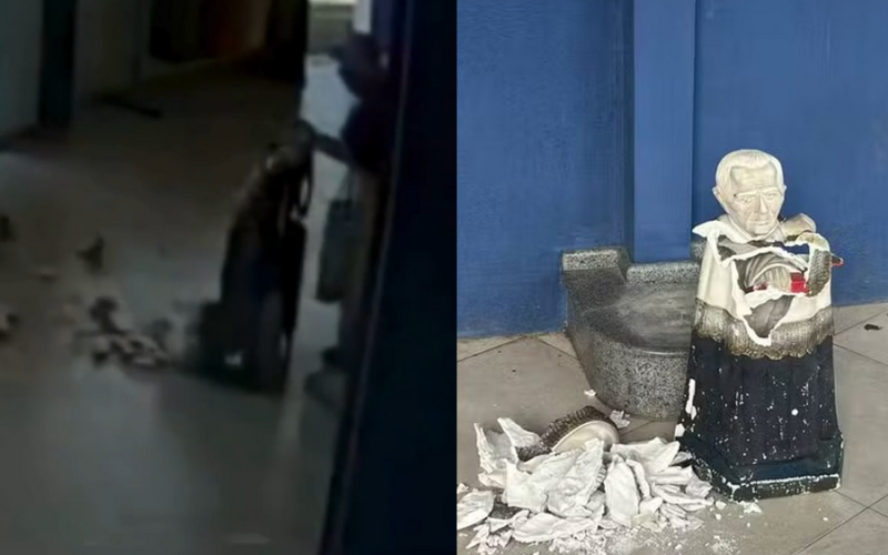 Turista argentina é presa após vandalizar estátua de Padre Cícero