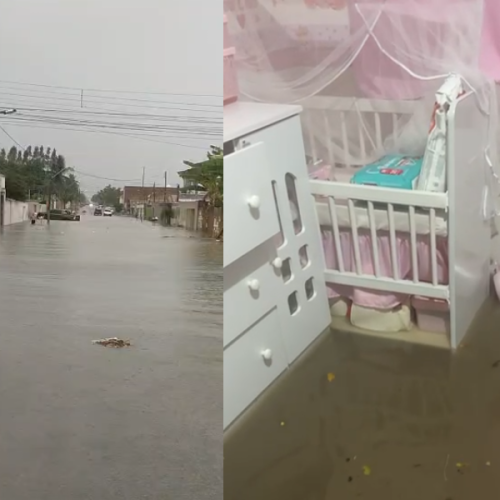 Vídeos registram ruas e casas alagadas após chuva em São Miguel dos Campos