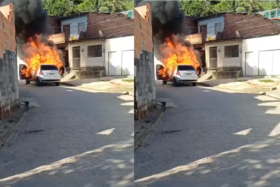 Incêndio destrói veículo em rua do Benedito Bentes; assista ao vídeo