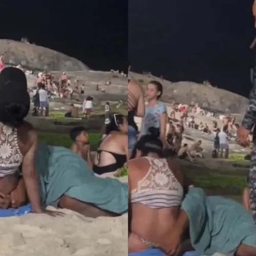 Casal é flagrado em ato obsceno em praia e policial interrompe cena