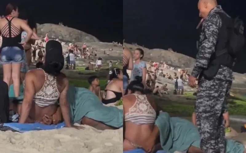 Casal é flagrado em ato obsceno em praia e policial interrompe cena